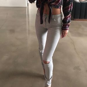 size W25 All Saints Grace Grey Ripped Jeans